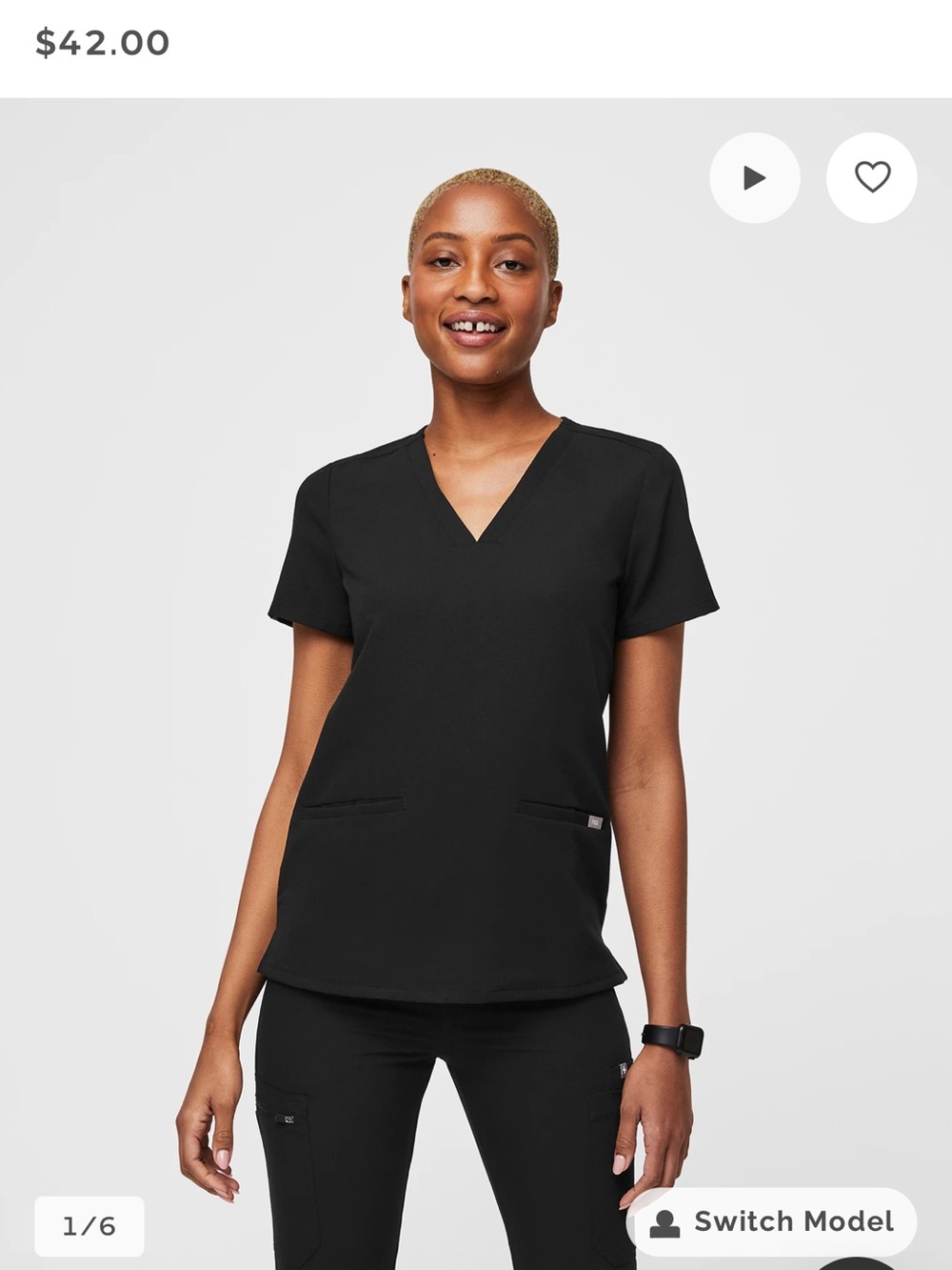 Figs Women’s Black V-Neck Tunic Scrub Top w/ Jogger Pants